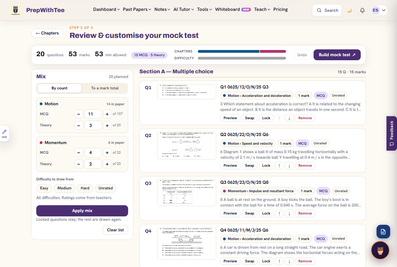 A weekly test built from past papers - PrepWithTee screenshot