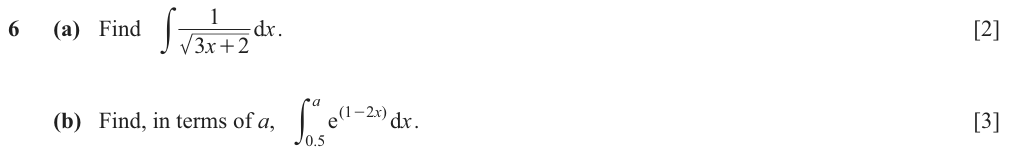 Find, in terms of a, the integral of e^(1-2x) from 0.5 to a.
